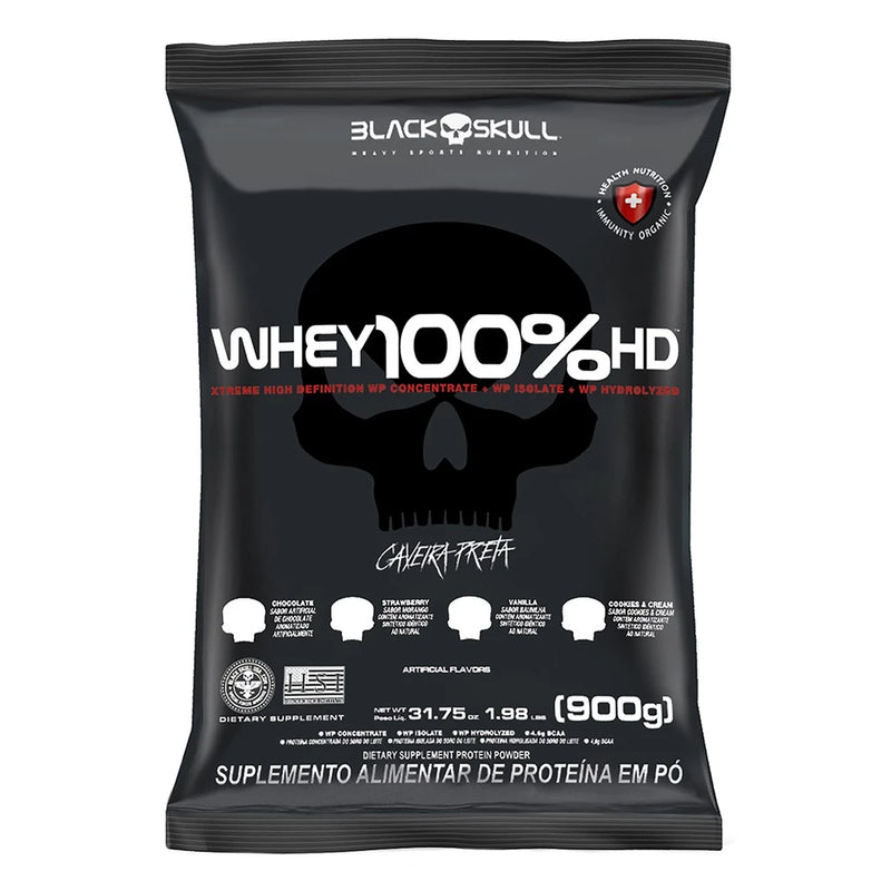 WHEY 100% HD REFIL BLACK SKULL - 900G (Whey Concentrado + Isolado + Hidrolisado)