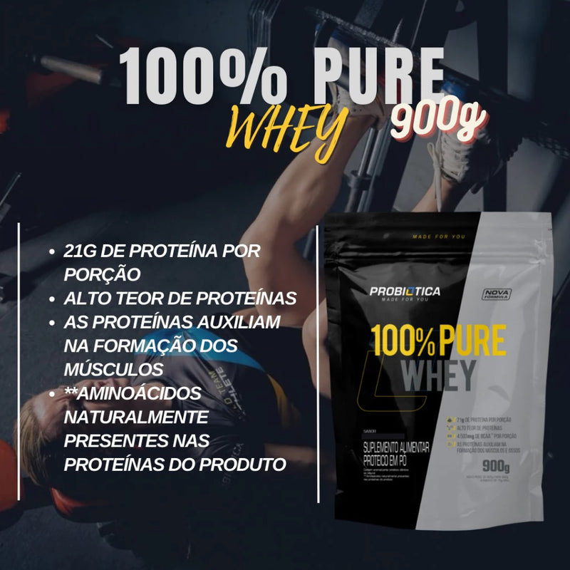 100% Pure Whey Refil 900g Probiótica - Whey Protein Concentrado